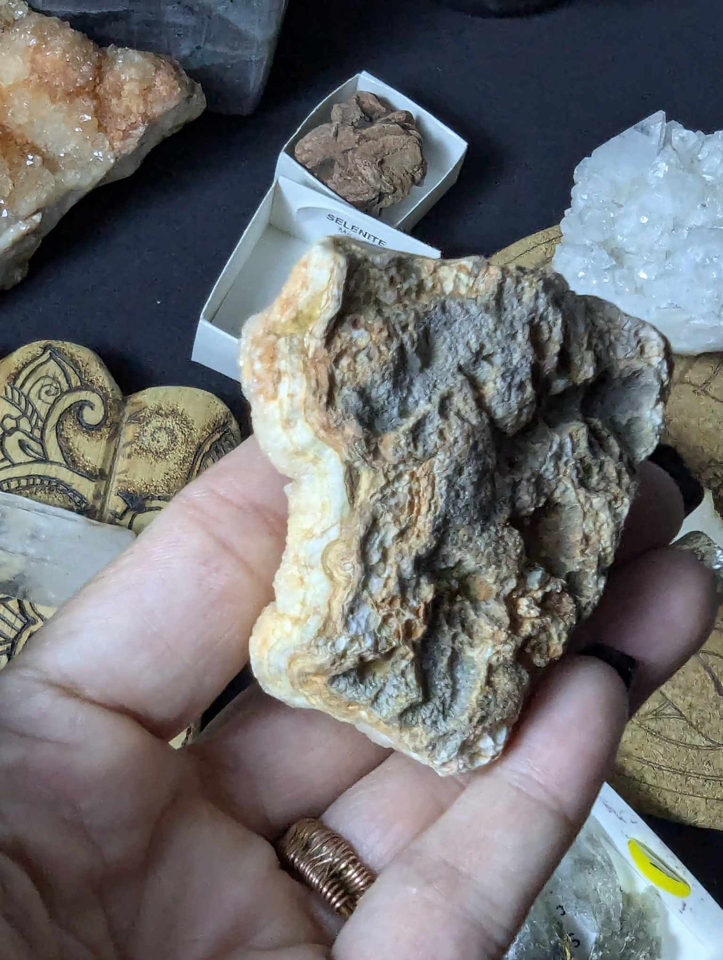 Small Root Beer Quartz drusy with MO Agate specimen 7